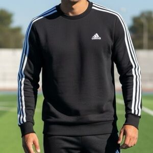 Adidas Black Crewneck Sweatshirt with Signature Stripes
